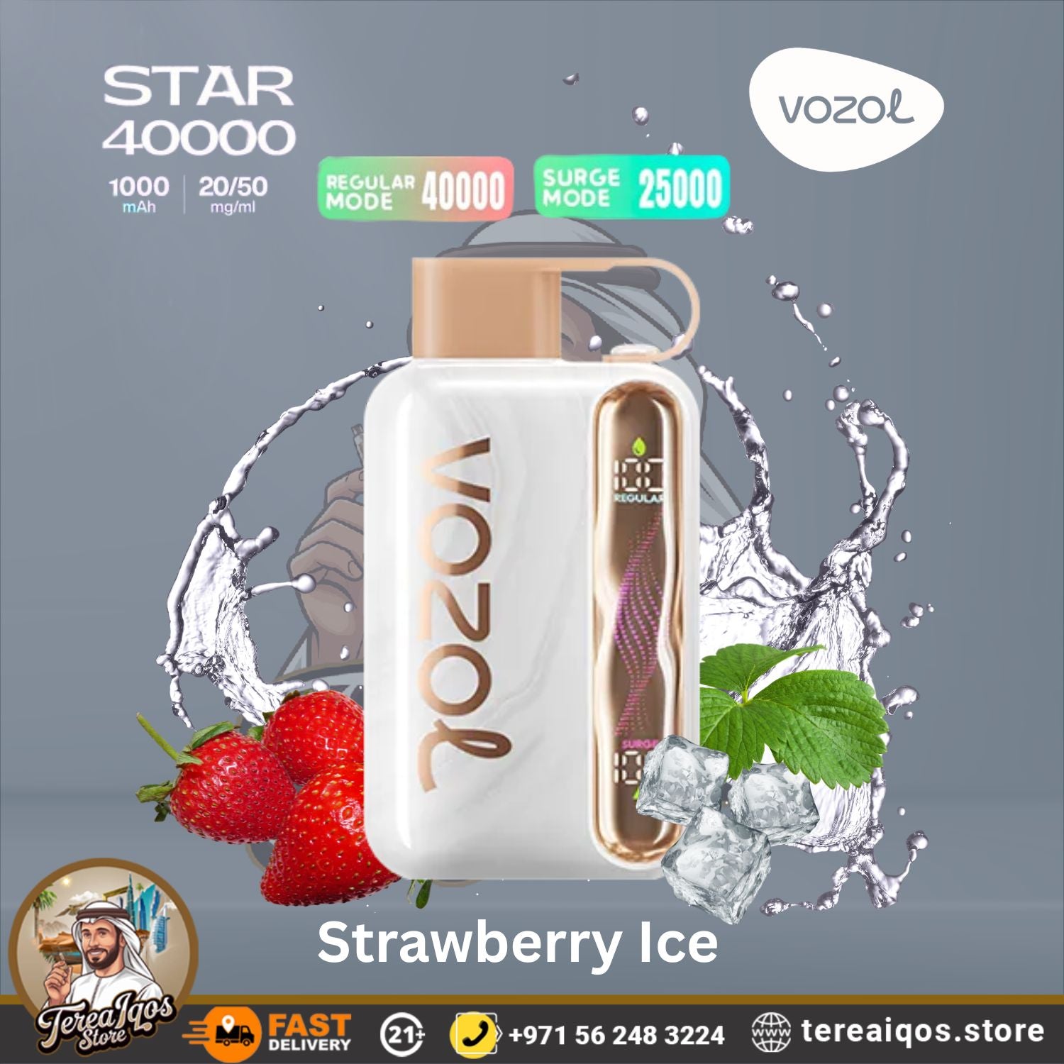 VOZOL Star 40000 vape device with strawberry ice flavor 
