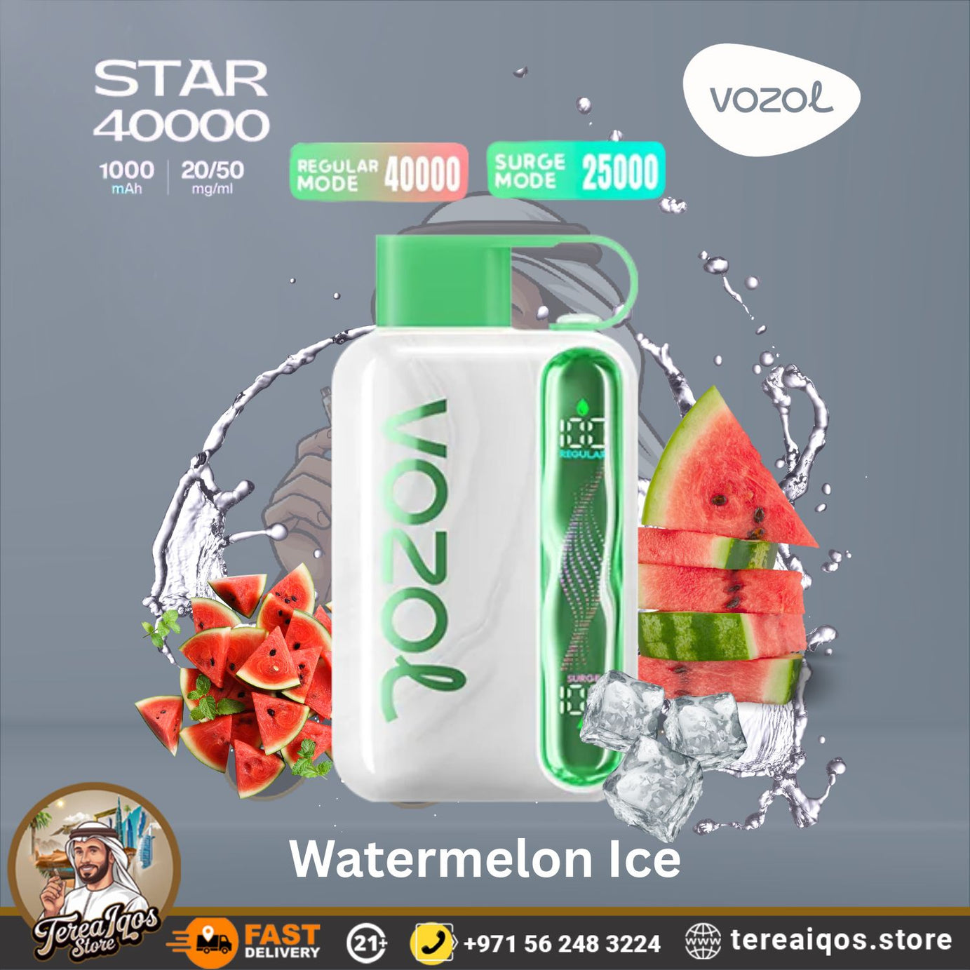 VOZOL Star 40000 vape device with watermelon ice flavor 