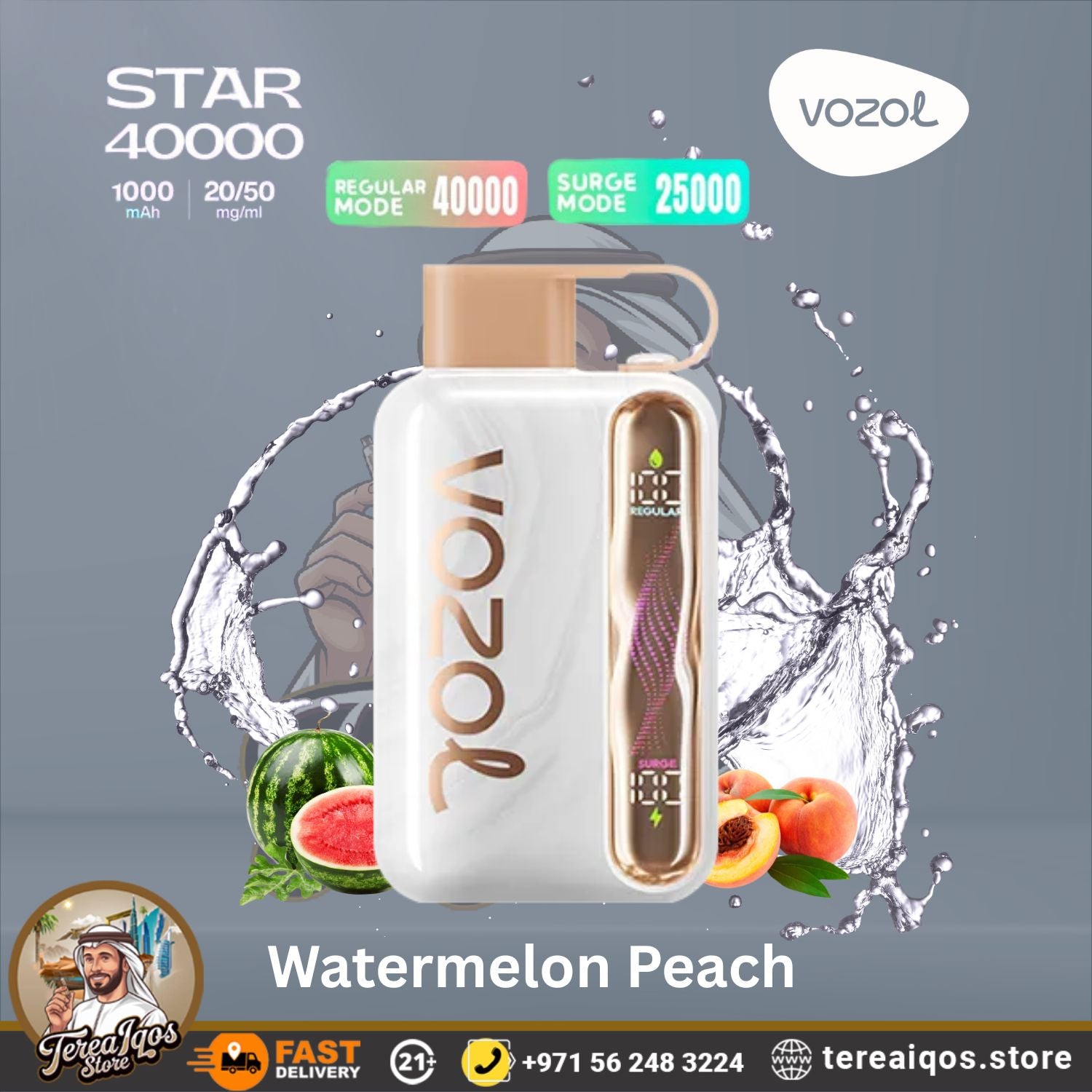 VOZOL Star 40000 vape device with watermelon peach flavor 