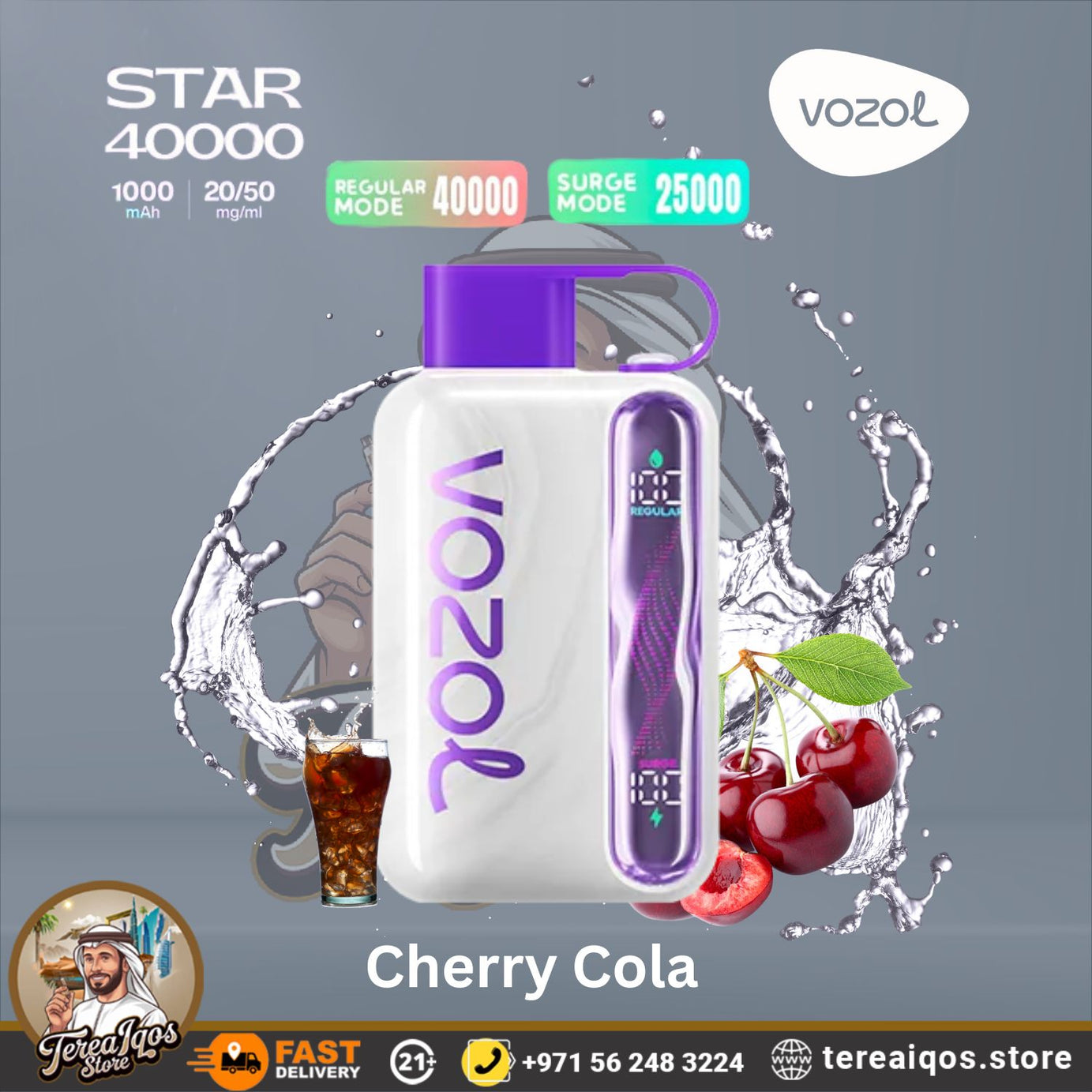 VOZOL Star 40000 vape device with cherry cola flavor.