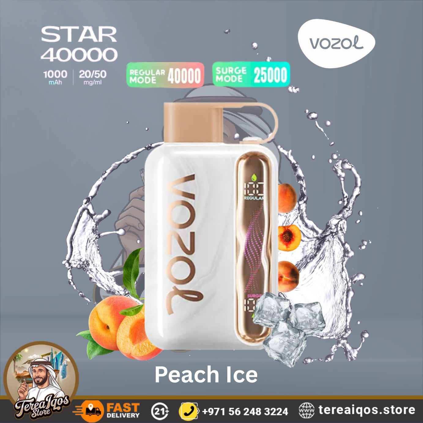 VOZOL Star 40000 vape device with peach ice flavor