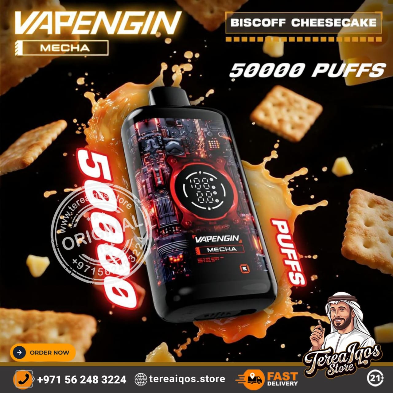 Vapengin Mecha 50000 Puffs Rechargeable Disposable Vape Biscoff Cheesecake