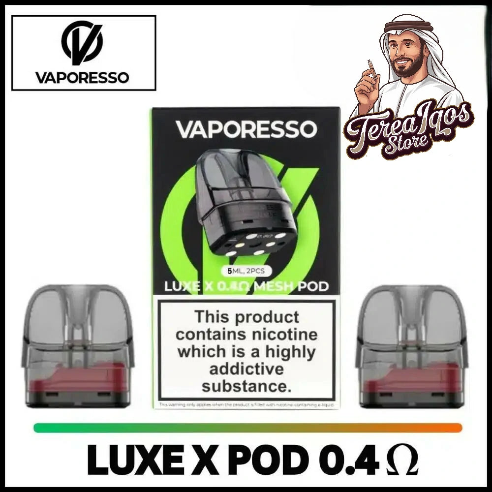 Vaporesso Luxe X pod 0.4 ohm with packaging and branding.
