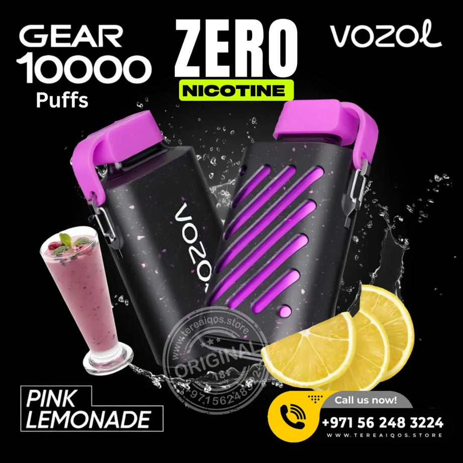 VOZOL vaping device with pink lemonade flavor on a black background