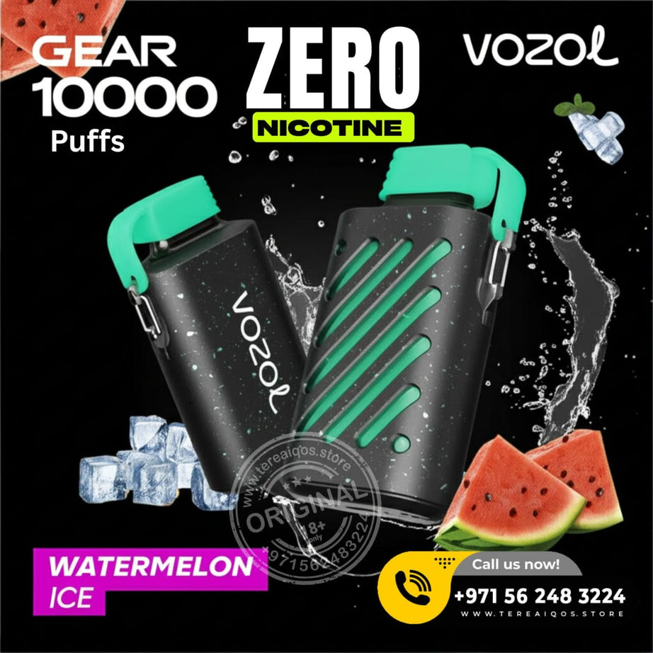 VOZOL vaping device with watermelon ice flavor on a black background