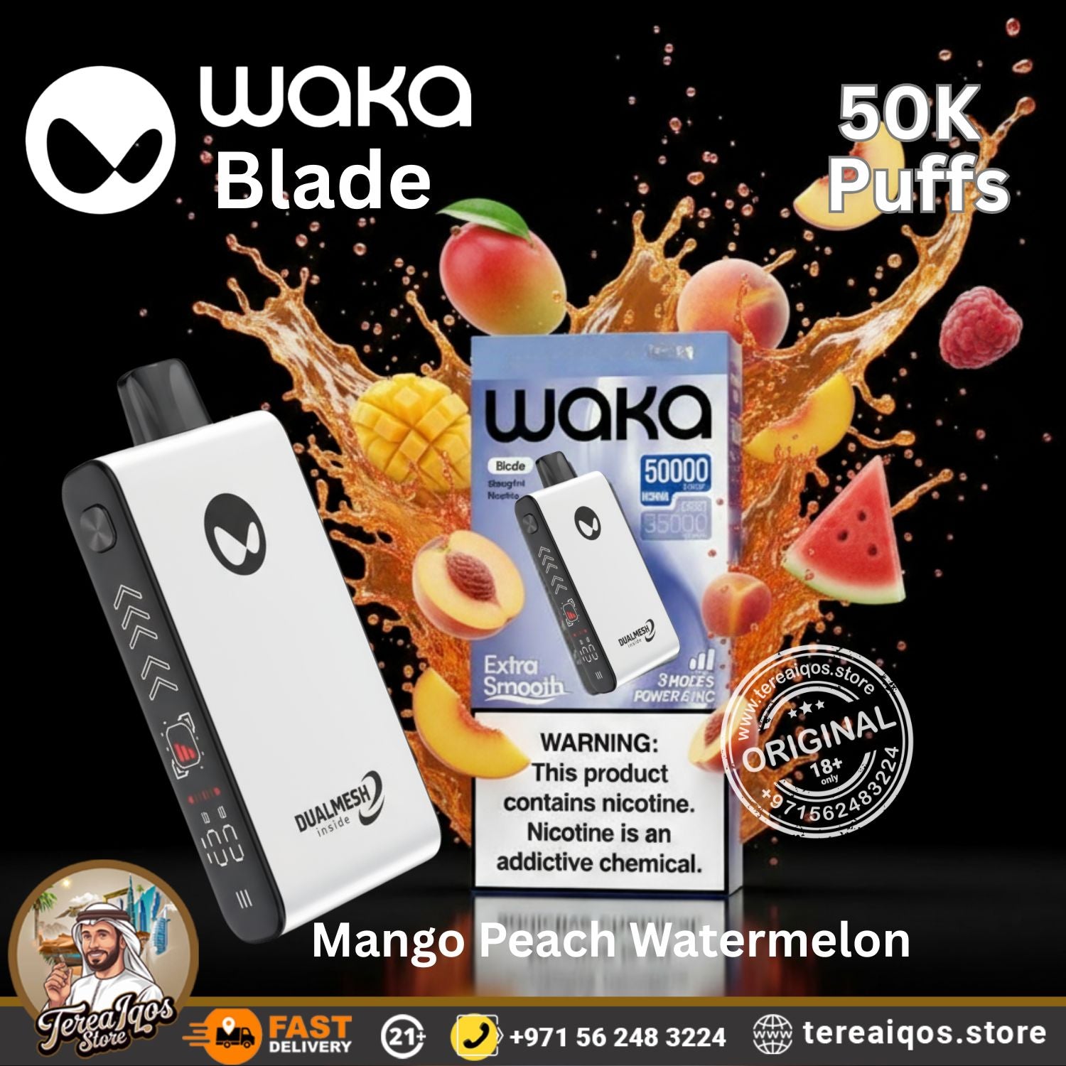 Waka Blade 50000 Puffs Disposable Vape Mango Peach Watermelon Flavor