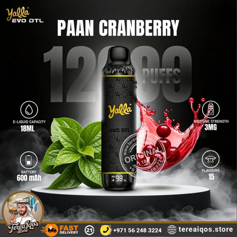 Yalla EVO DTL 12000 Puffs Disposable Vape Paan Cranbarry Flavor